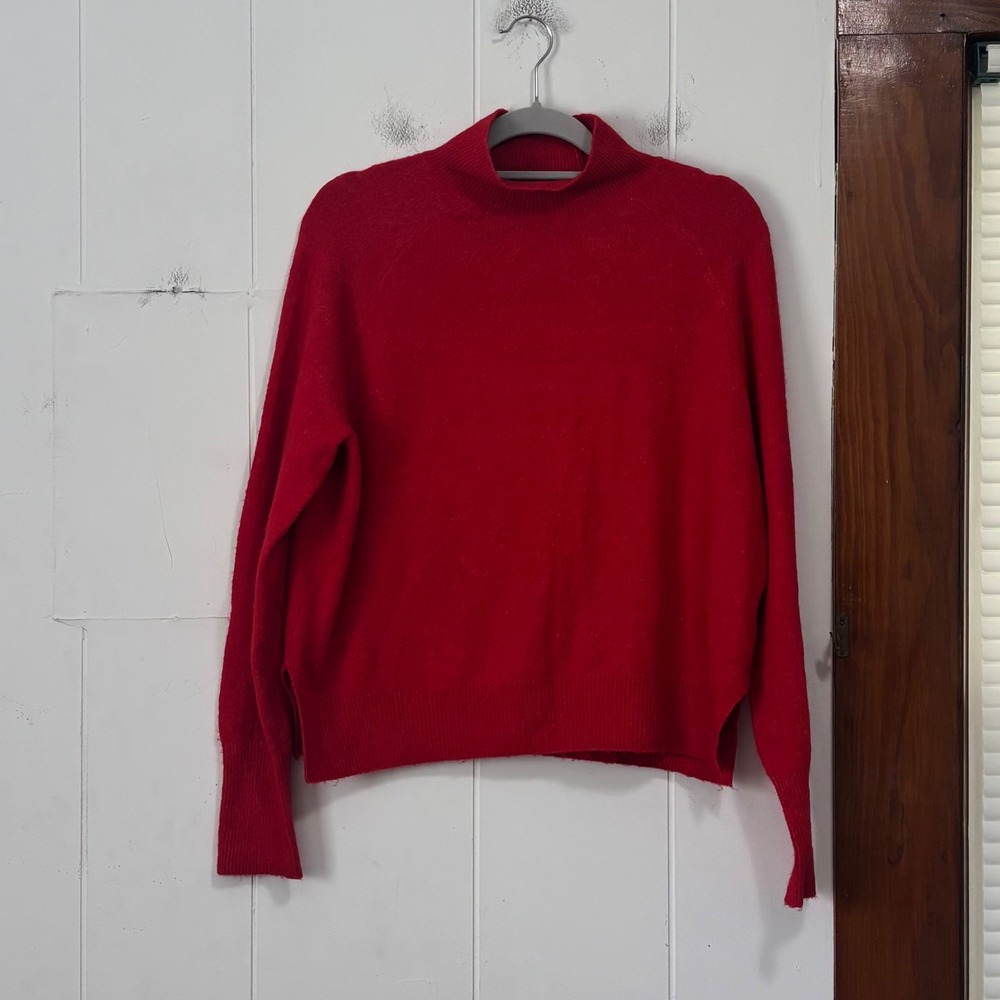 HM LOGG Womens‎ Red Mock Neck Knit Sweater Long Sleeve Side Slits